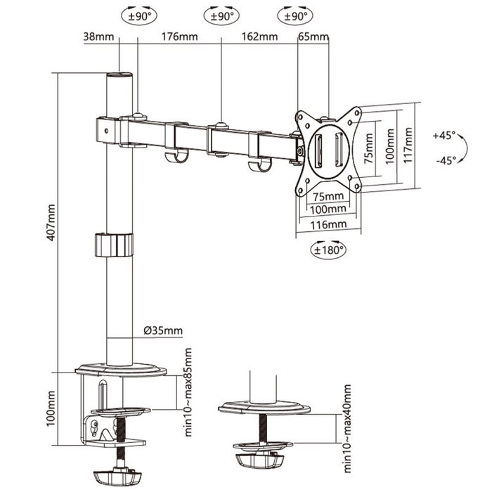 Aisens Soporte de Mesa Eco DT32TSR-147 para Monitor/TV 17-32 Pulgadas, Negro